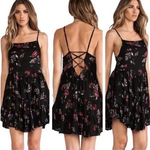 Free People Circle Of Flowers Black Floral Print Dress, Small